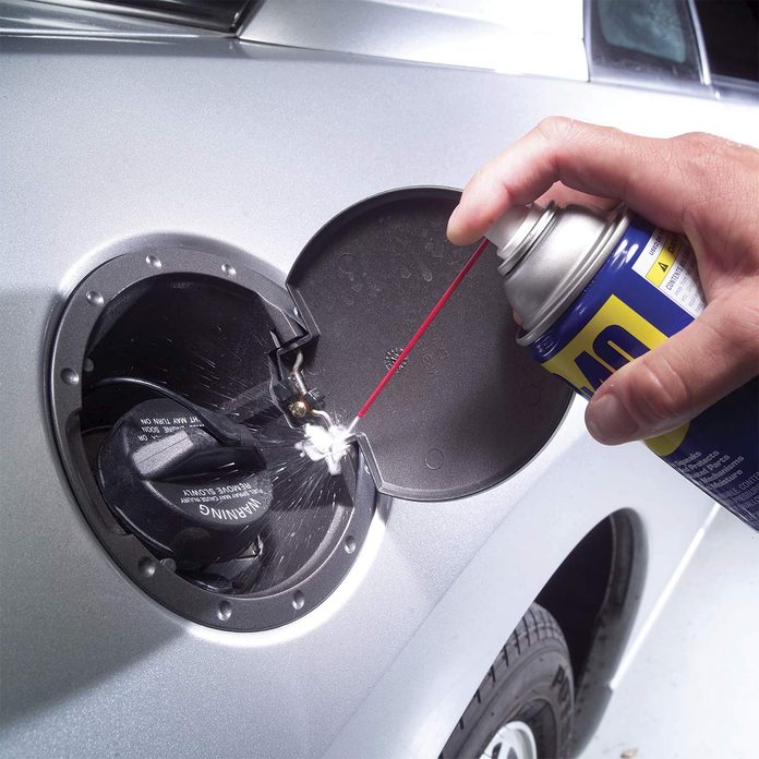 lubricate gas tank lid wd 40 uses on cars