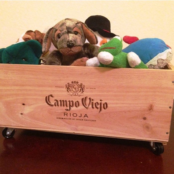 A wooden box labeled