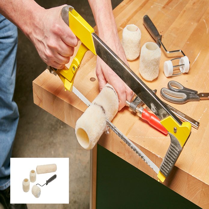 Cutting paint rollers to make mini rollers