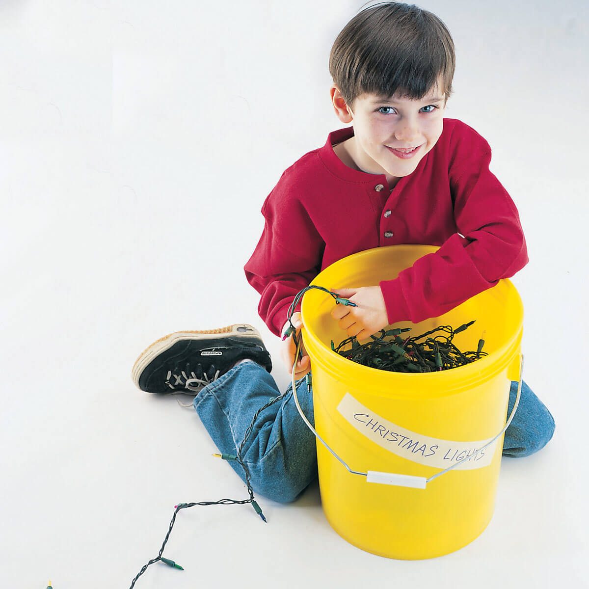 Store Holiday Lights In a Bucket