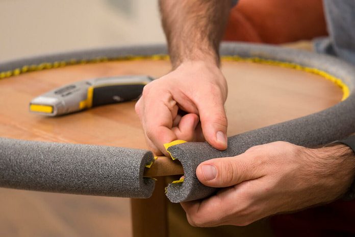 foam pipe insulation to babyproof a table