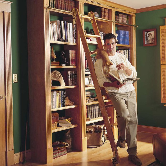 FH98DJA_01234LEAD bookcase with rolling ladder