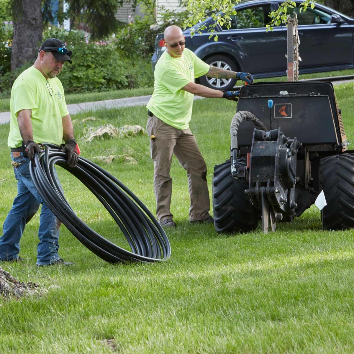 pull pipes install irrigation system vibratory plow