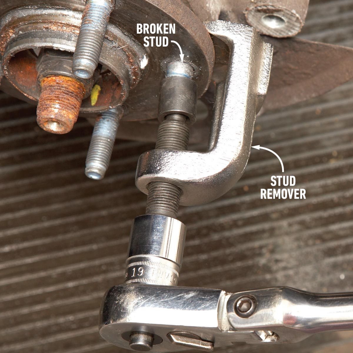 A Full Guide To Wheel Stud Replacement removing the broken wheel stud