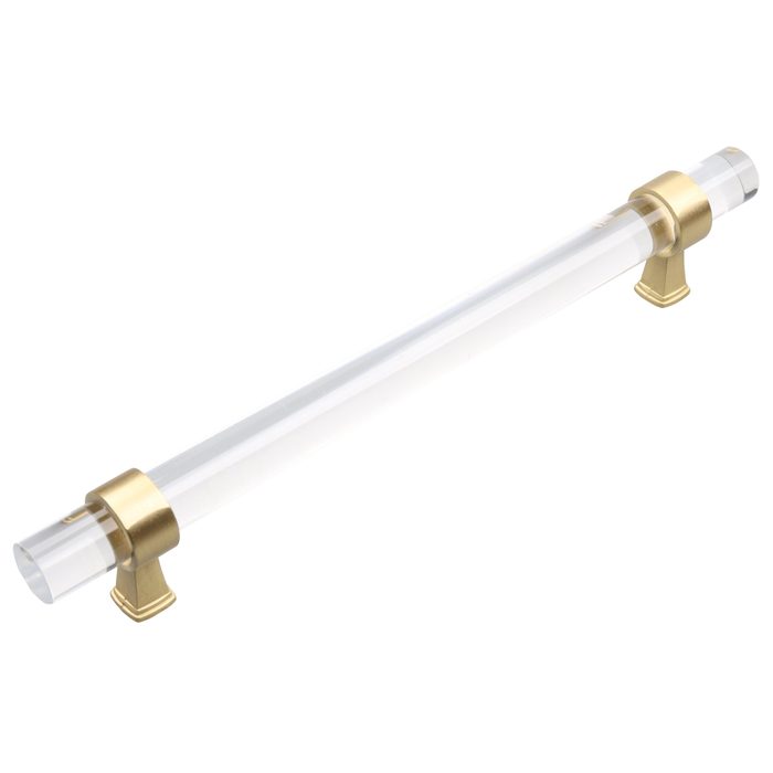 A clear cylindrical rod is mounted with gold-colored holders at both ends, positioned horizontally against a plain background.