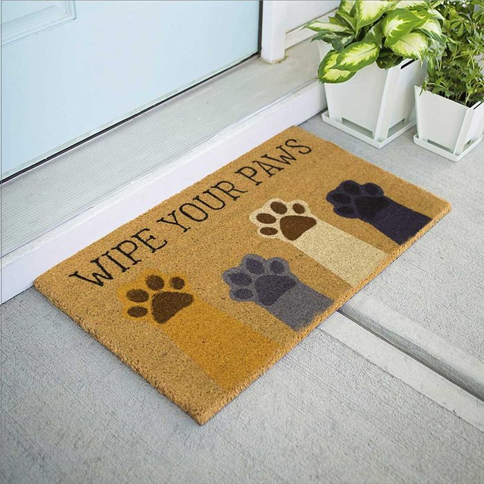 A doormat displays 