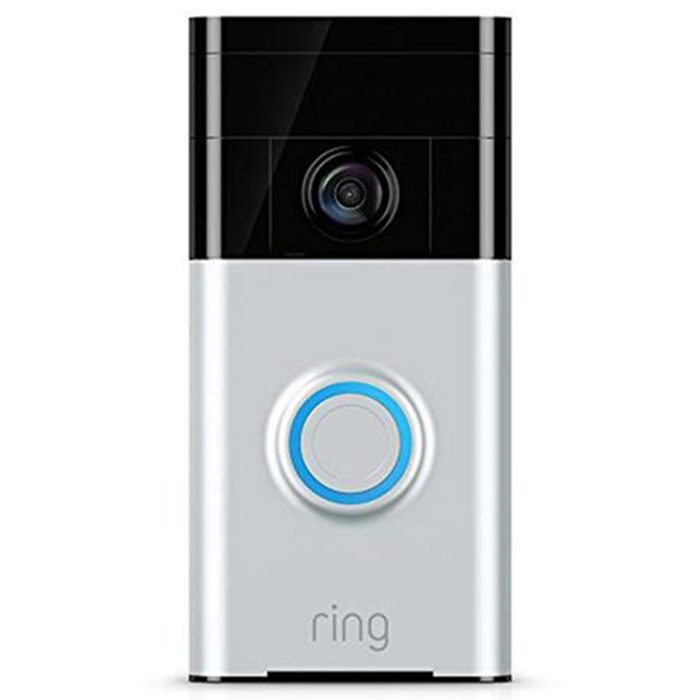 A smart doorbell features a camera and a round button, enabling it to video visitors at the entrance of a home.