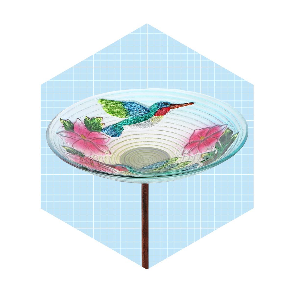 Glass Birdbath With Metal Stake