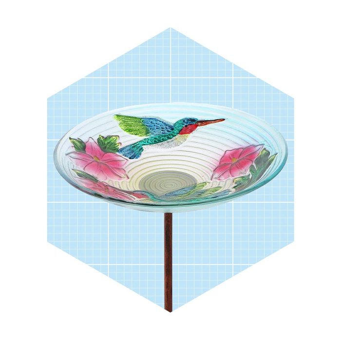 Glass Birdbath With Metal Stake
