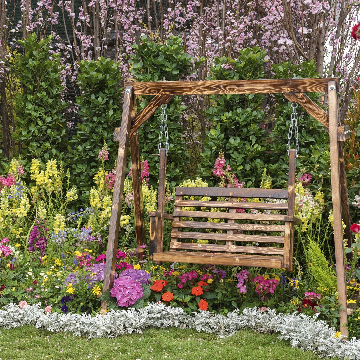 seat in flower garden