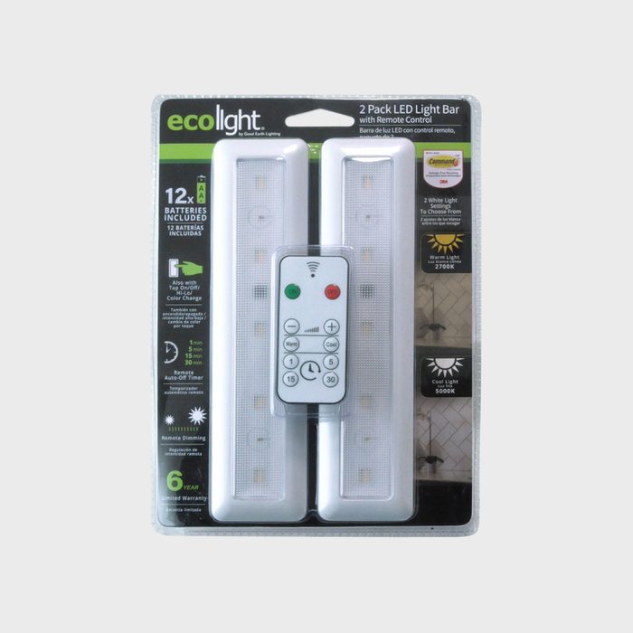 Two LED light bars with a remote control are packaged together, designed for versatile lighting options, including warm and cool settings for indoor use.