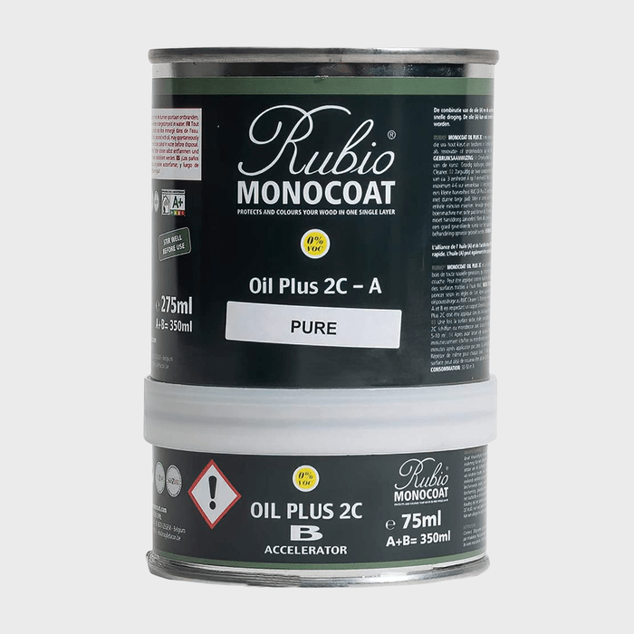 A can of Rubio Monocoat oil stands upright, labeled 