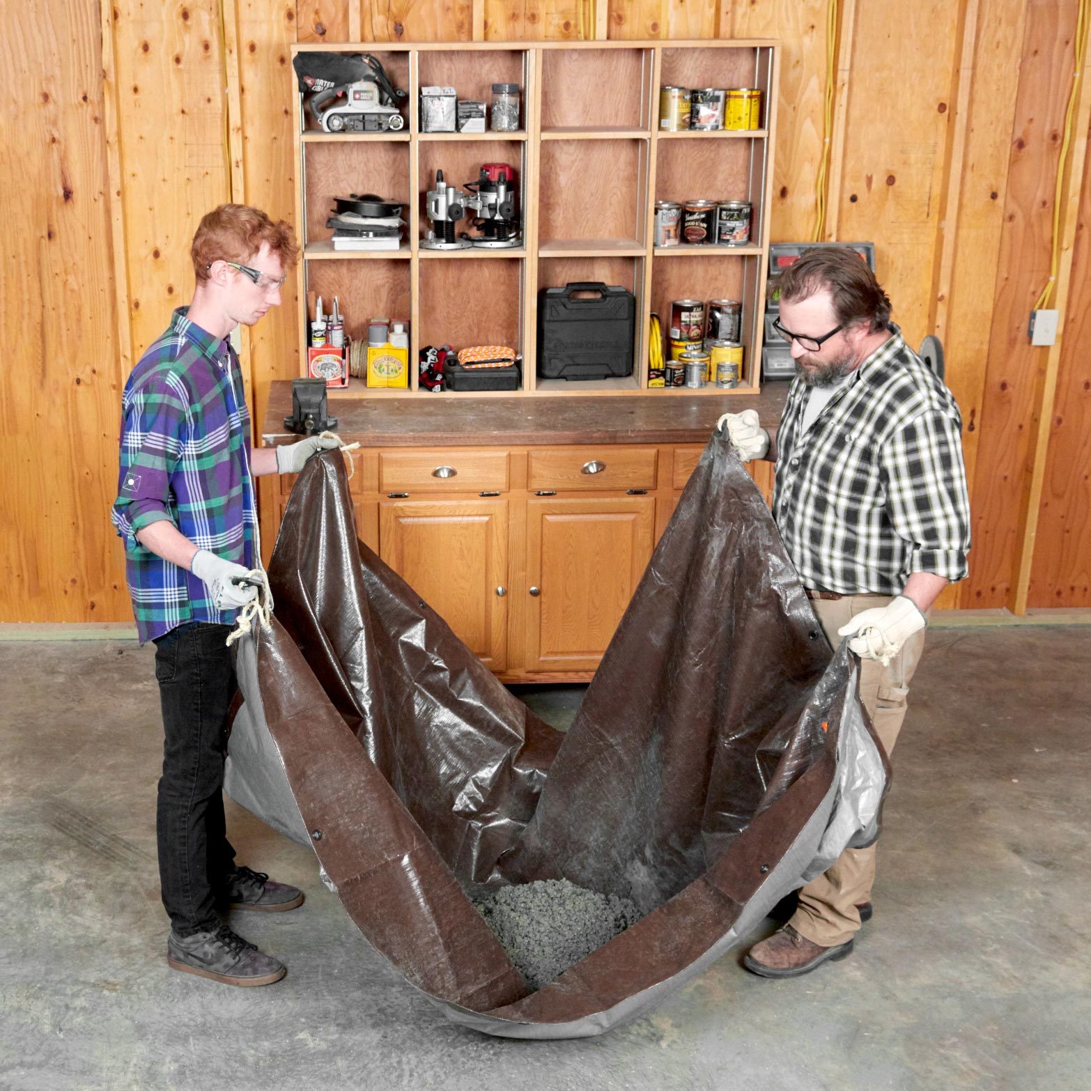 mixing concrete with a tarp