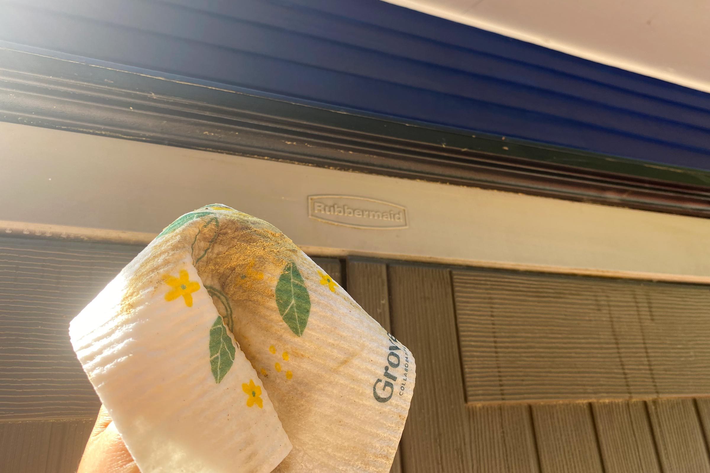 dirt on a cleaning rag after using the 30 second outdoor cleaner