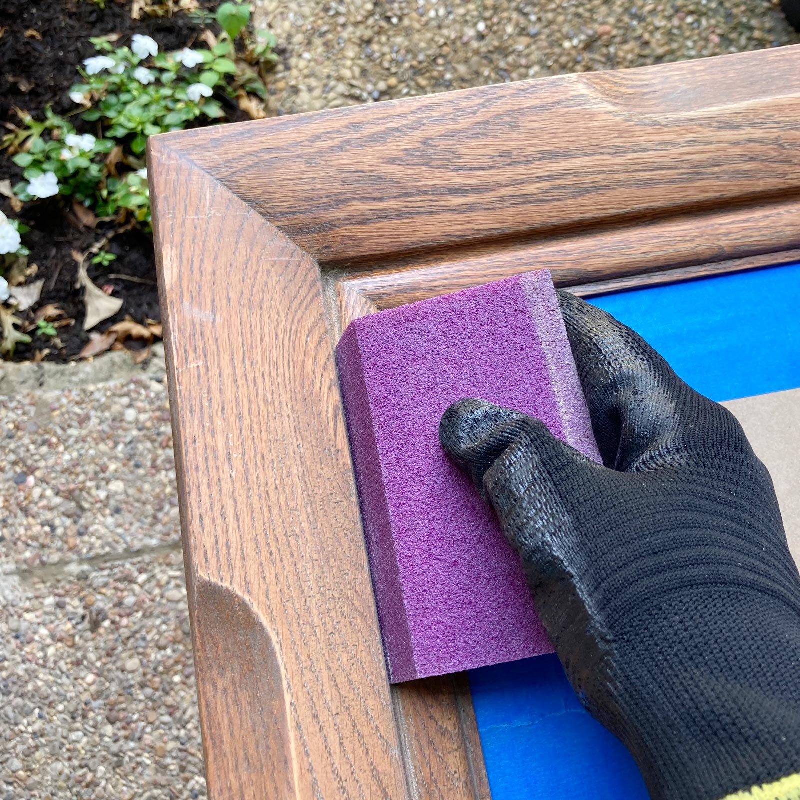 sanding wooden frame