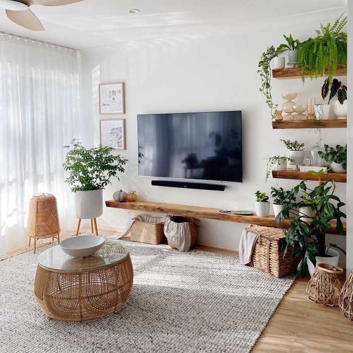 TV Wall With Rustic Shelving