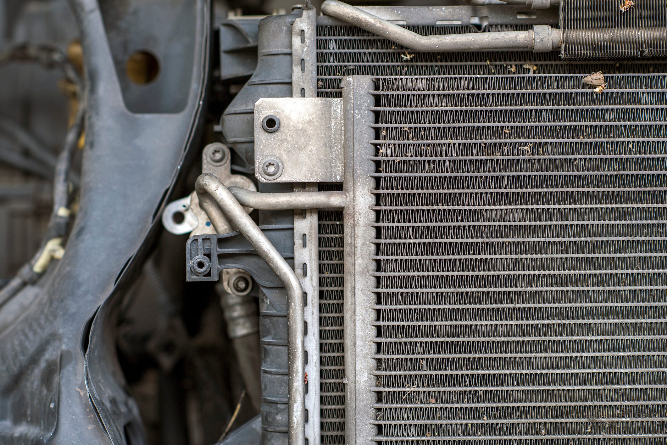 Shot of car radiator in Garage auto car service.
