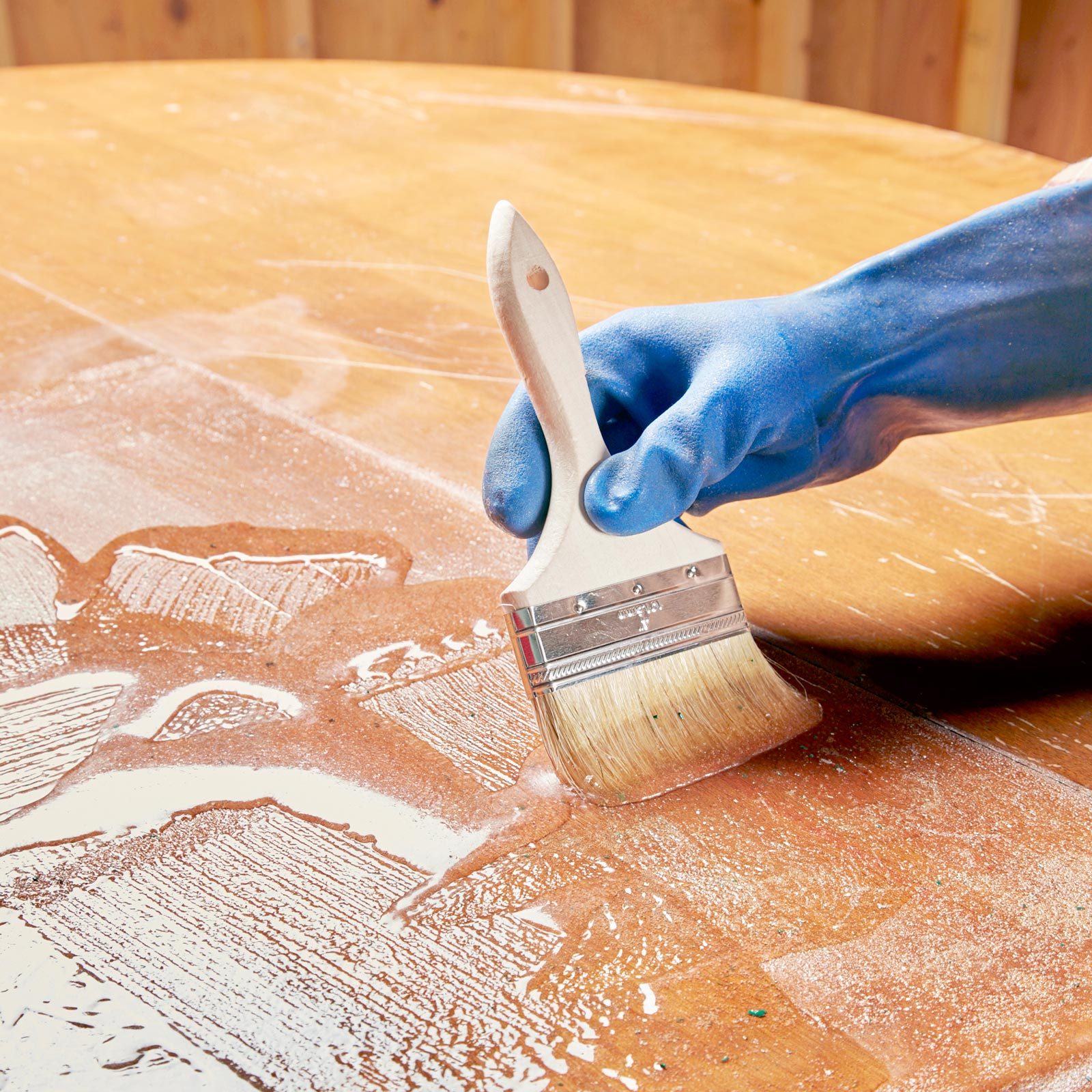 Brush it on thick to a wood table