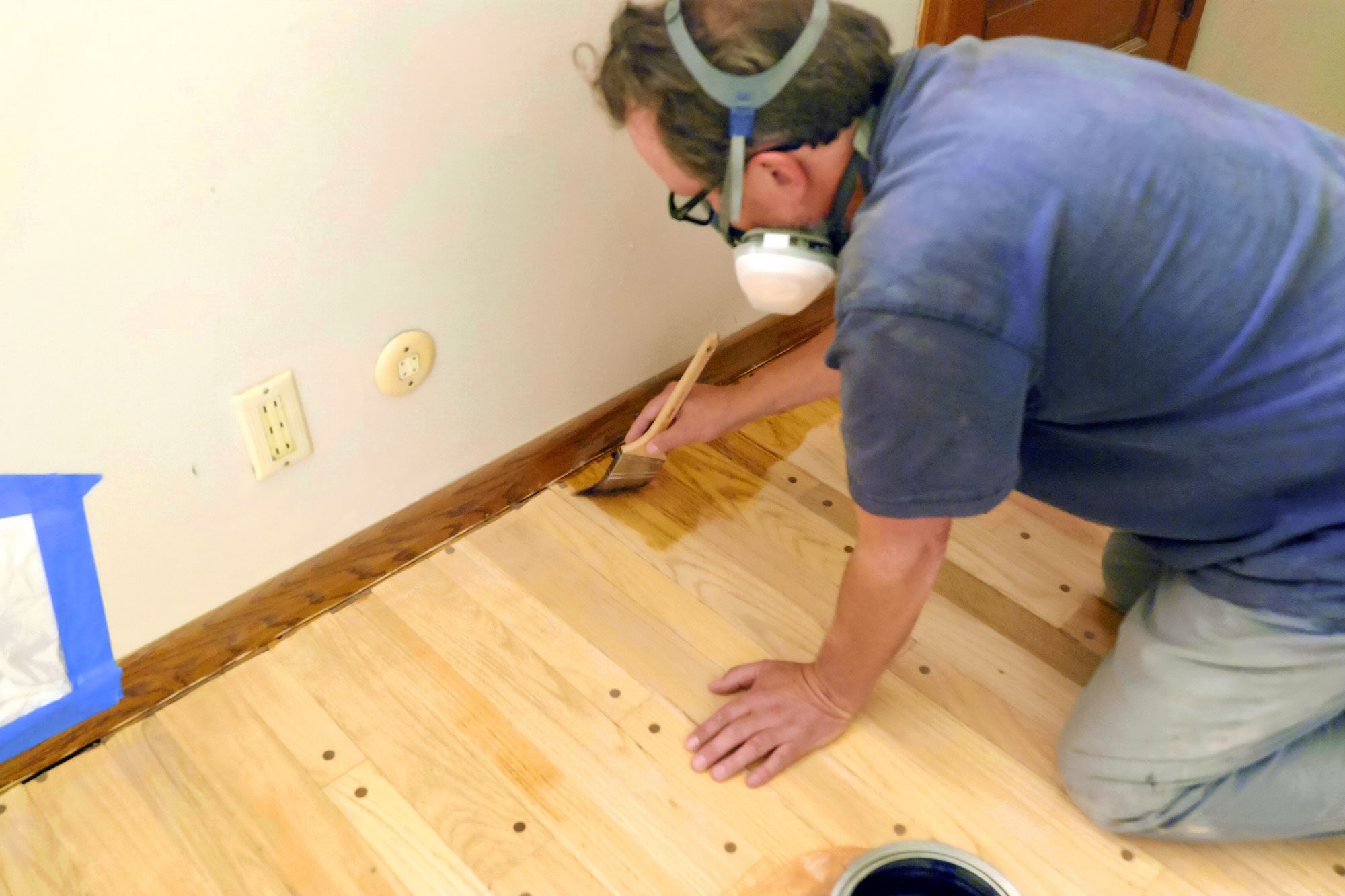 Polishing Wooden Floor with Brush