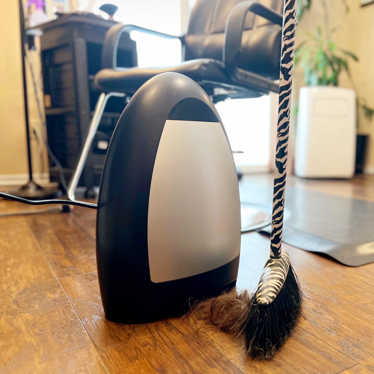 sweeping hair into eyevac