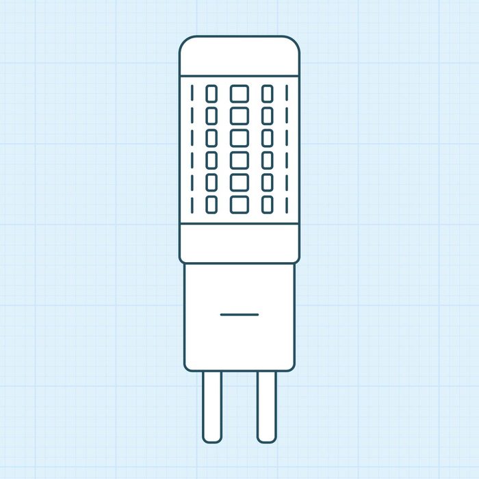 Bi Pin bulb base with a multi led bulb blue illustration on grid background