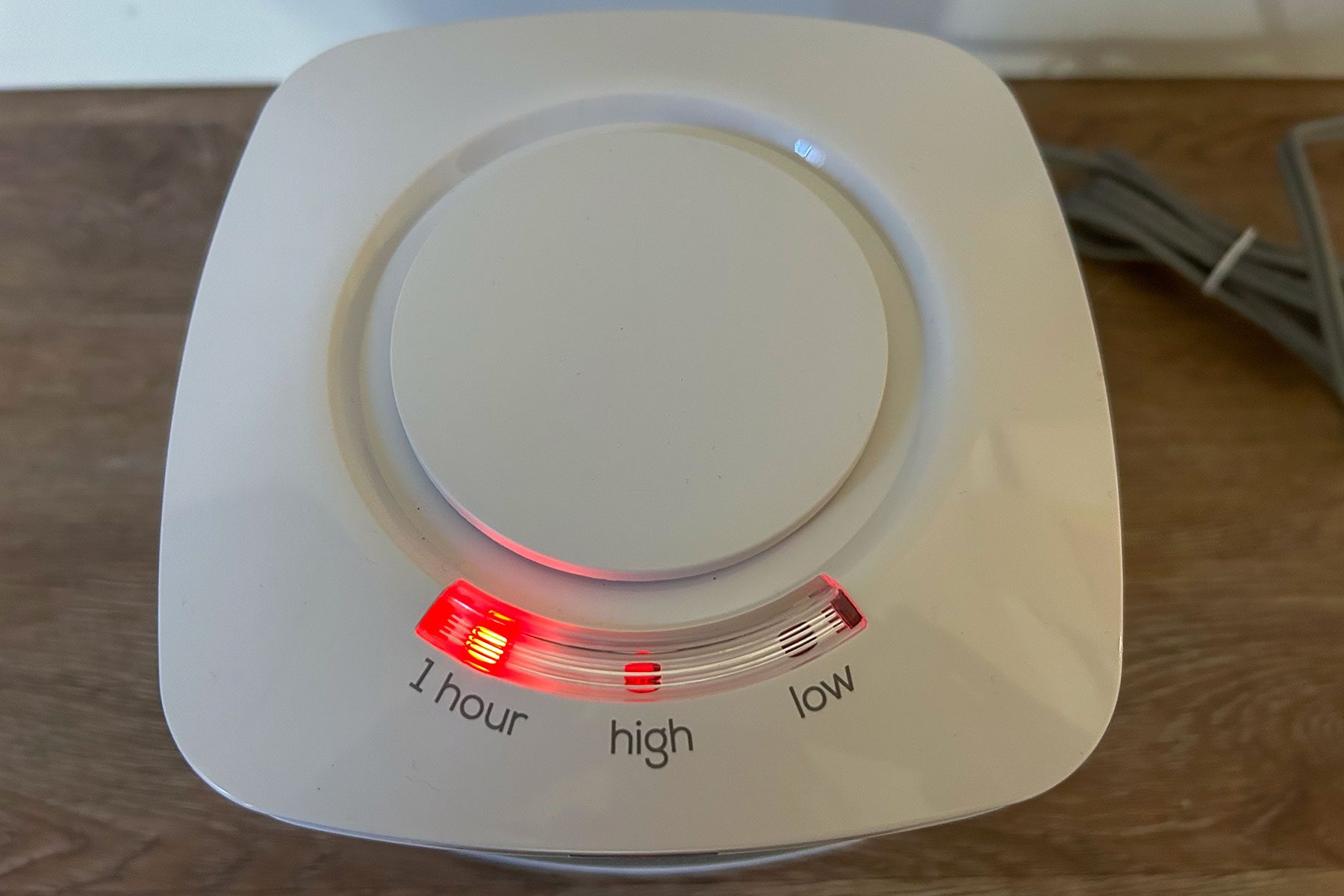 Top view of heater with red light on