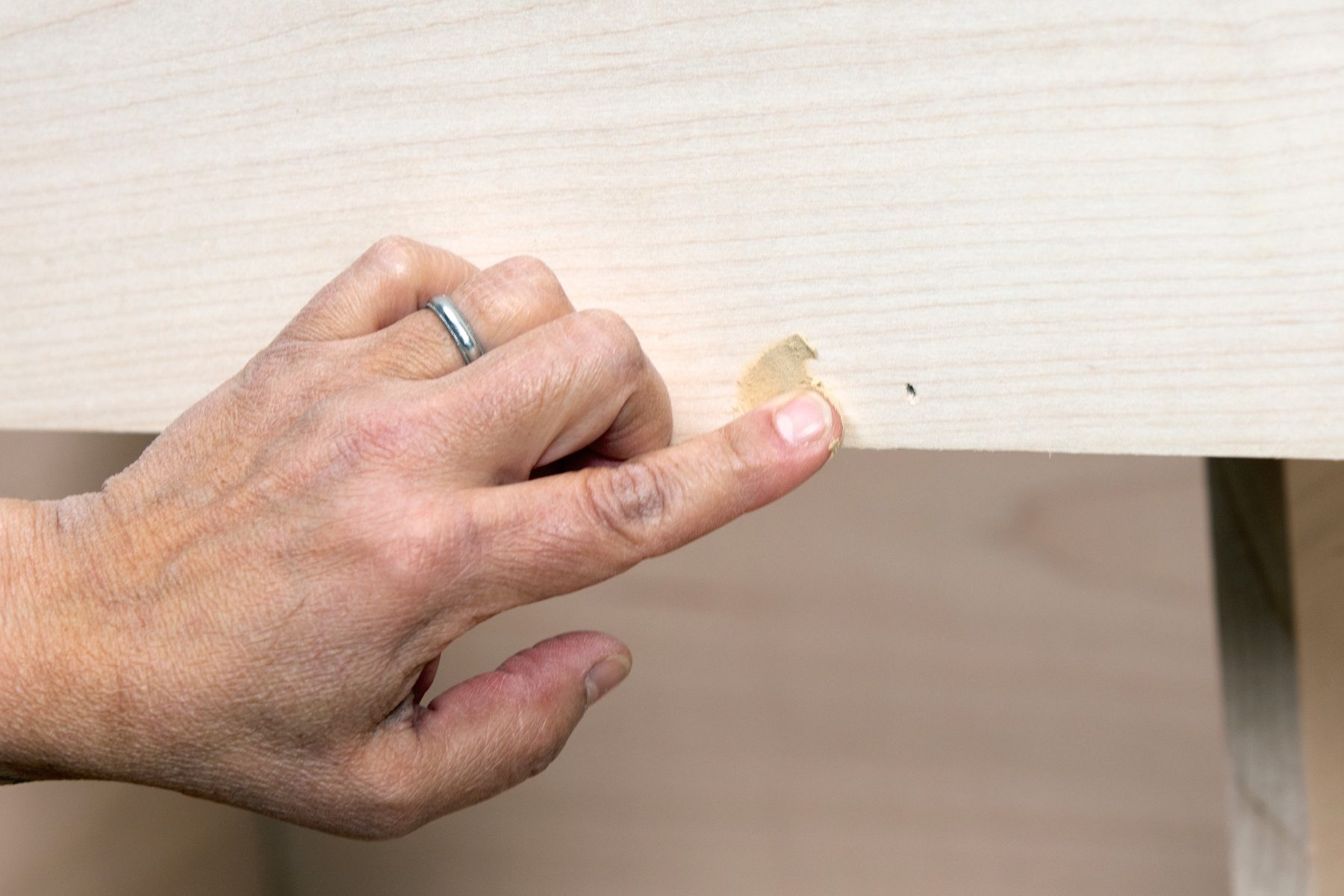 How To Build A Bathroom Vanity Putty nail holes and apply stain conditioner