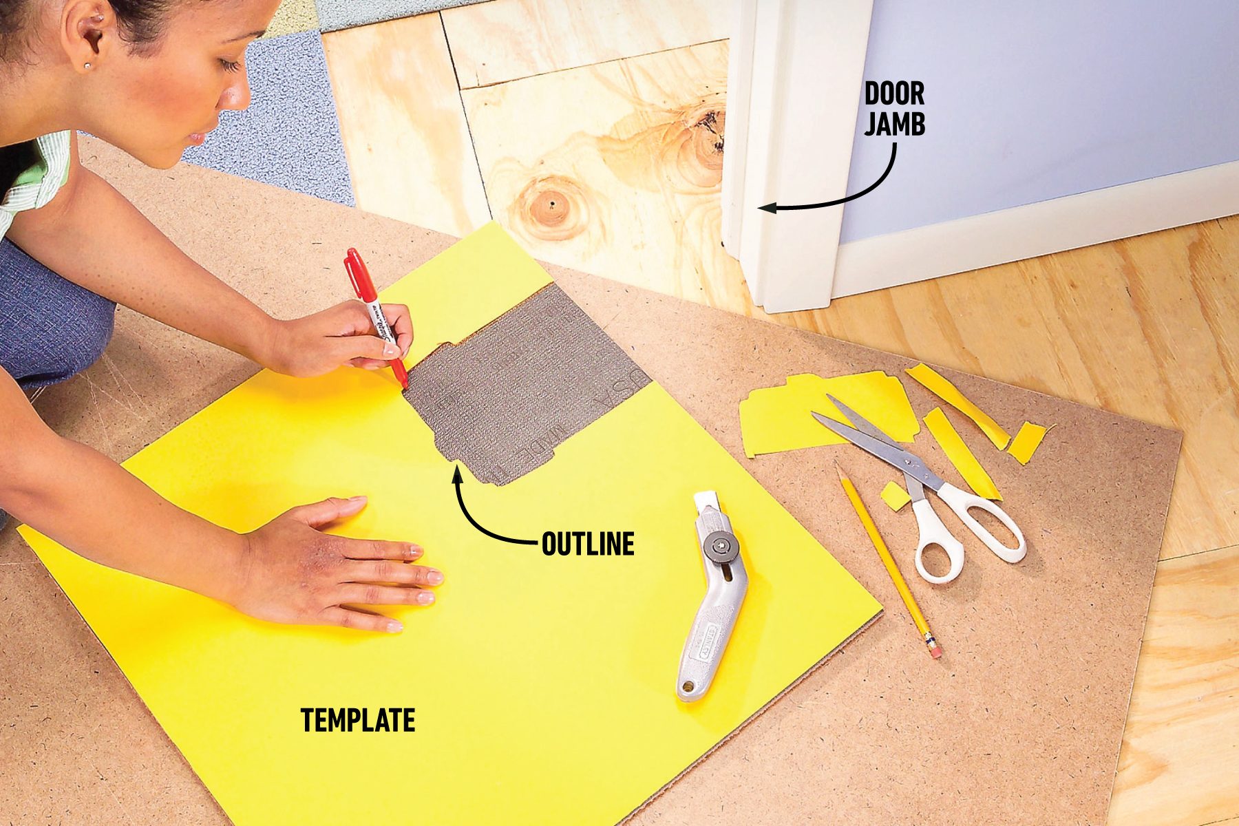 How To Install Carpet Tiles Use templates for tough cuts
