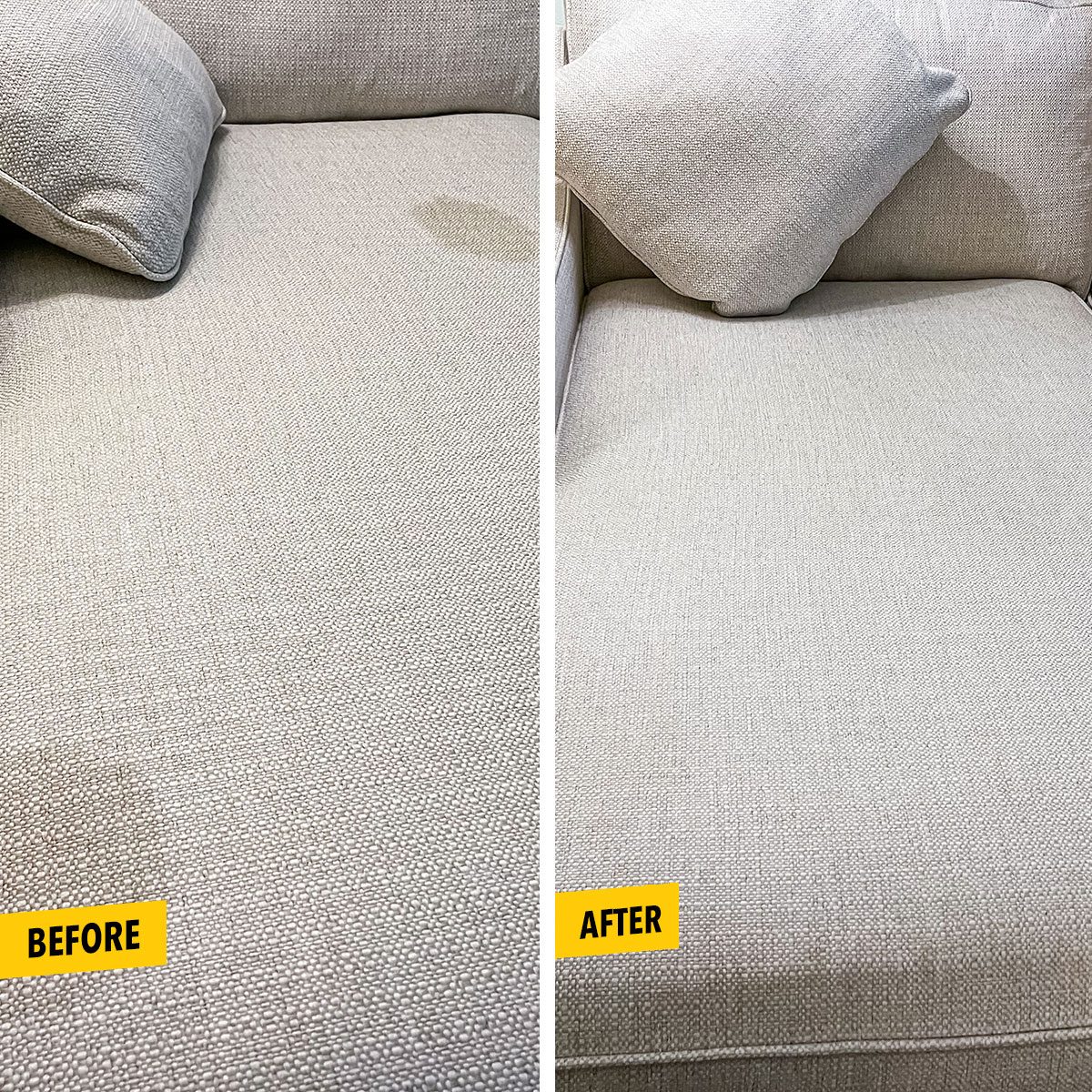 Cleaning couch with Bissell Little Green