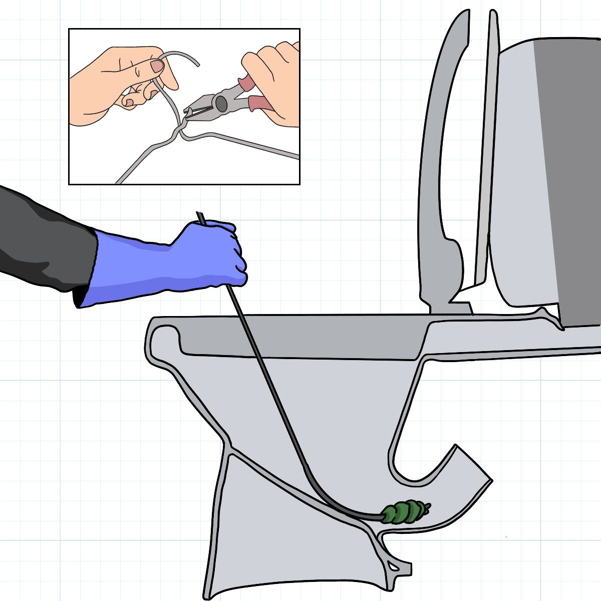Unclog a toilet with a hanger wire (infographic)