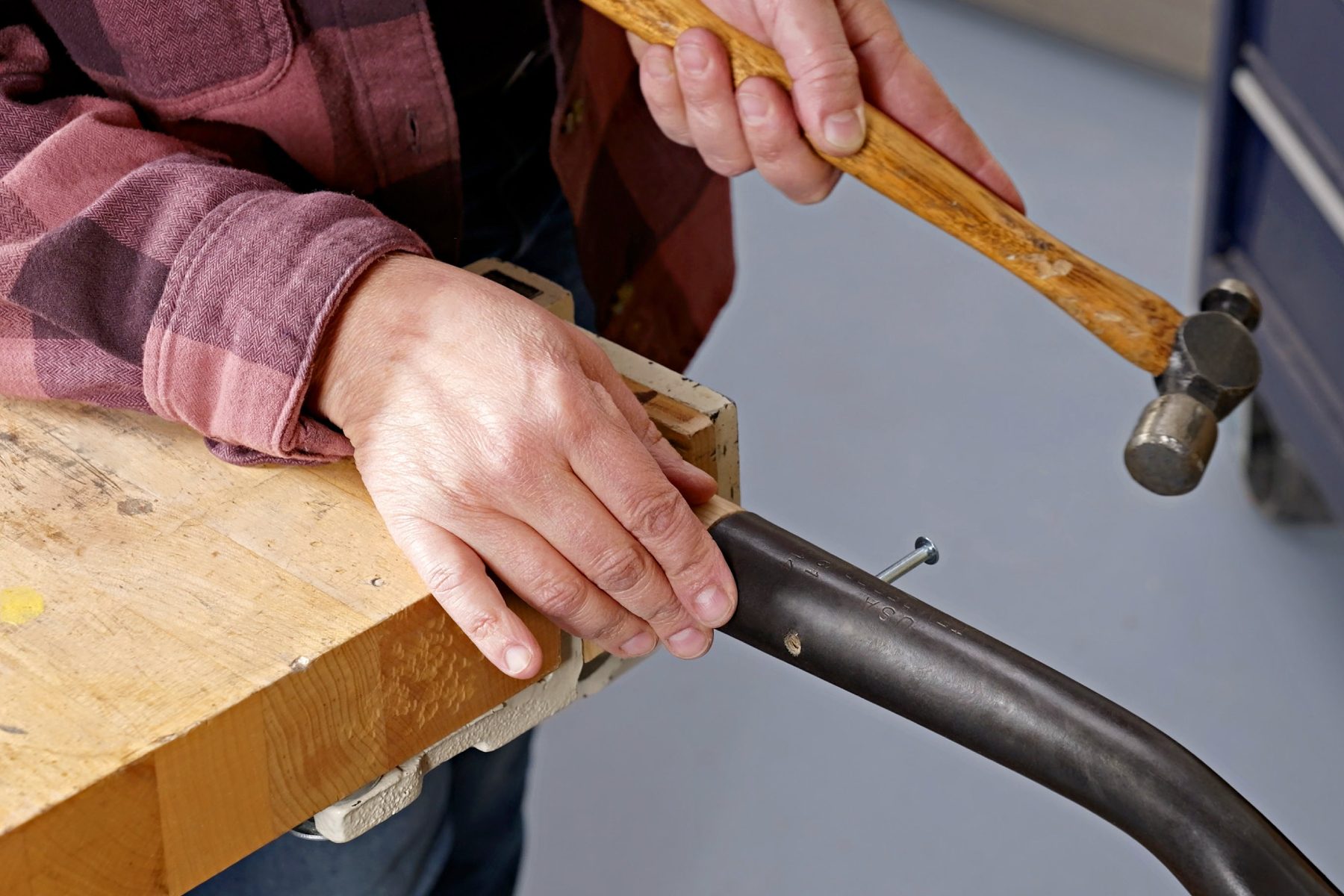 Install Rivet Through Shovel Hole