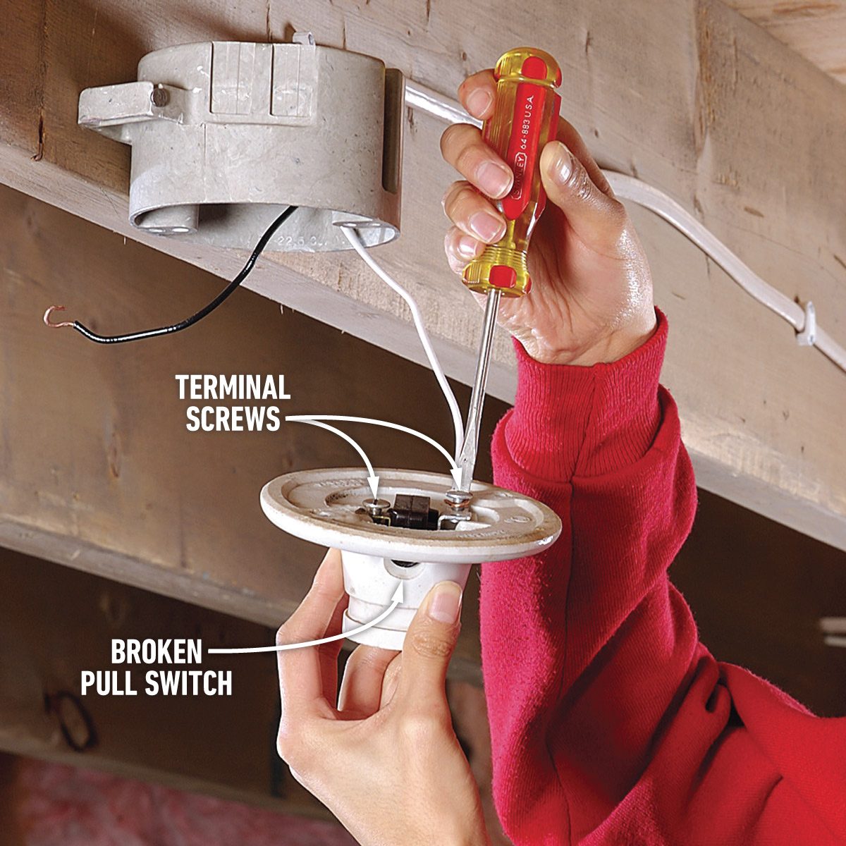 Replace A Pull Chain Light Fixture Disconnect the wires