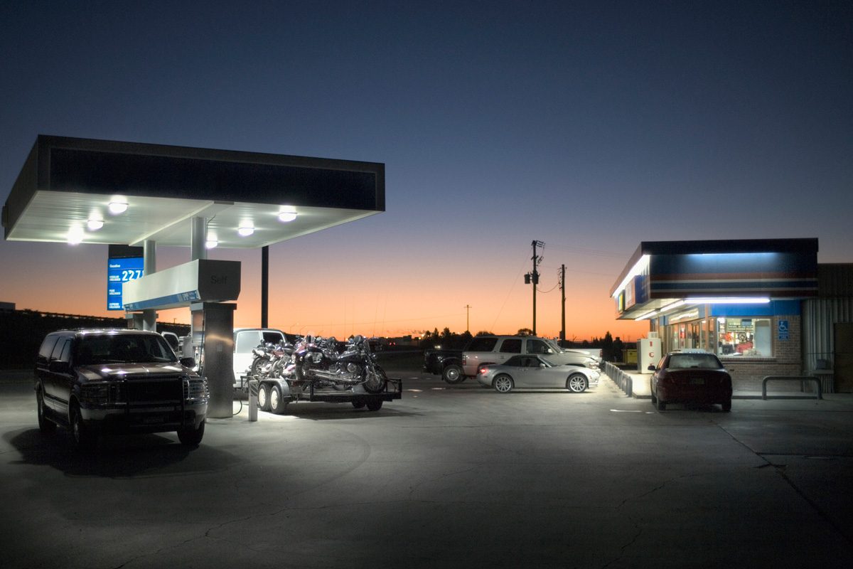 gas station at dawn