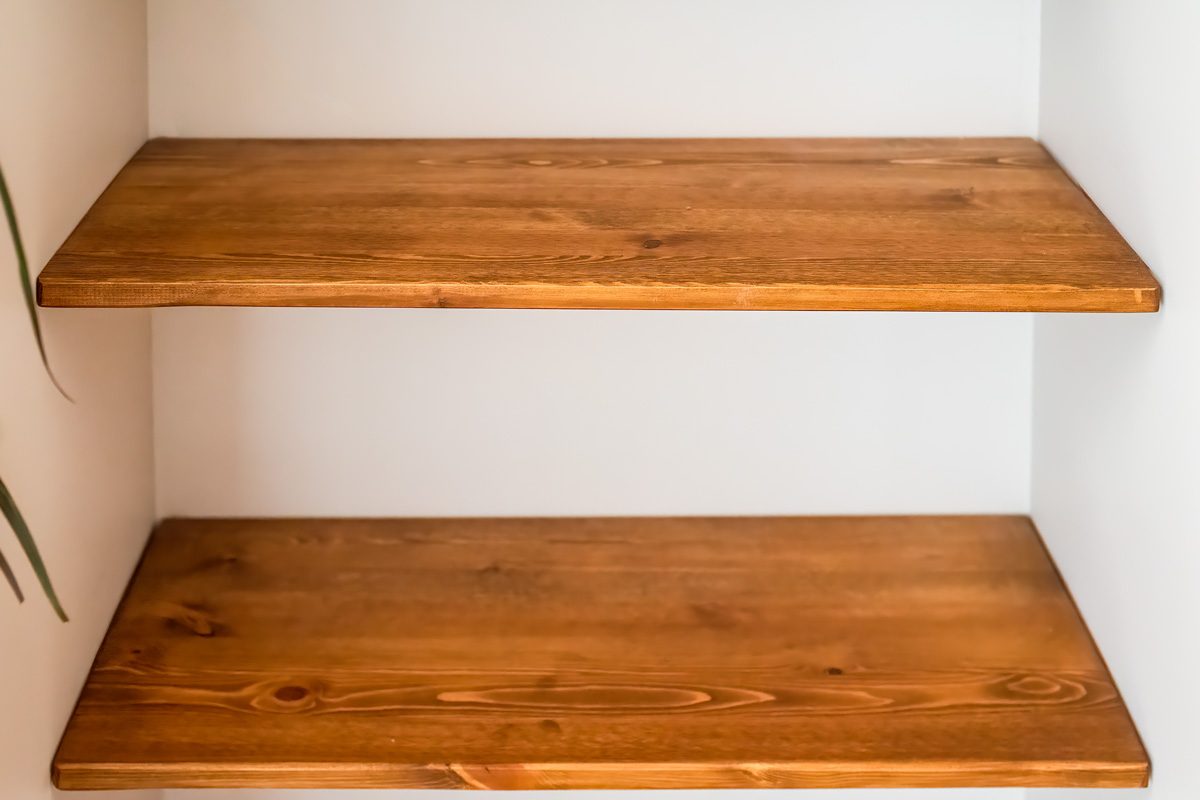 wooden shelves