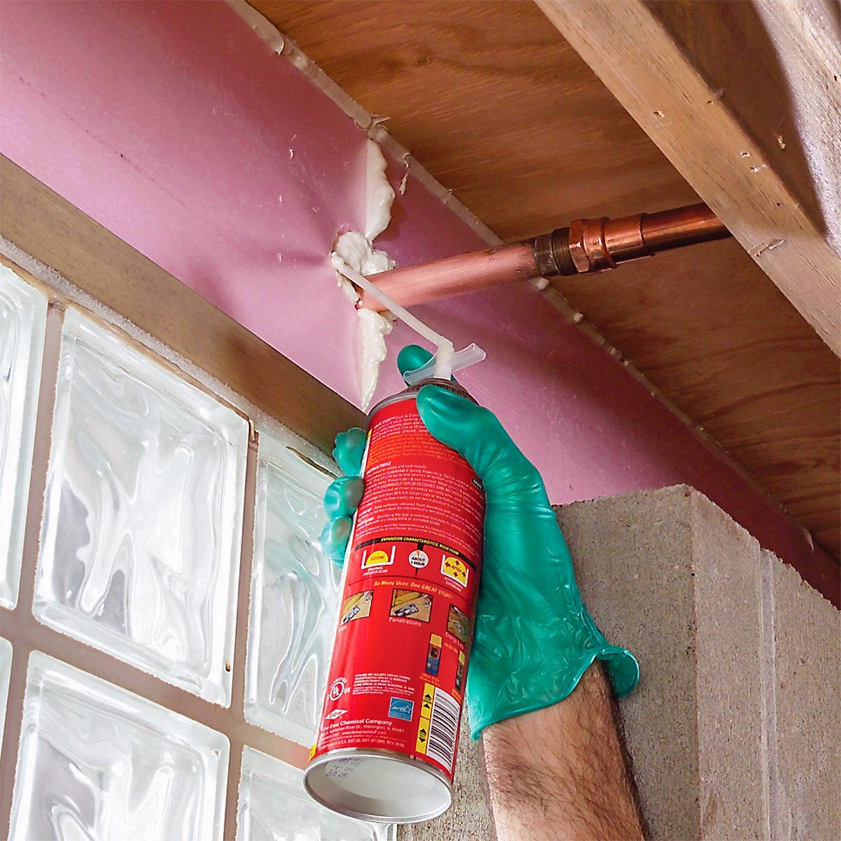 using foam sealant while wearing gloves