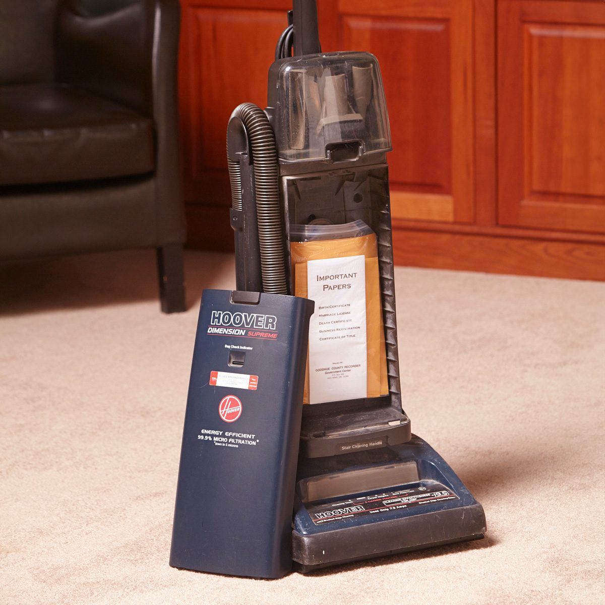 documents hidden inside vacuum cleaner