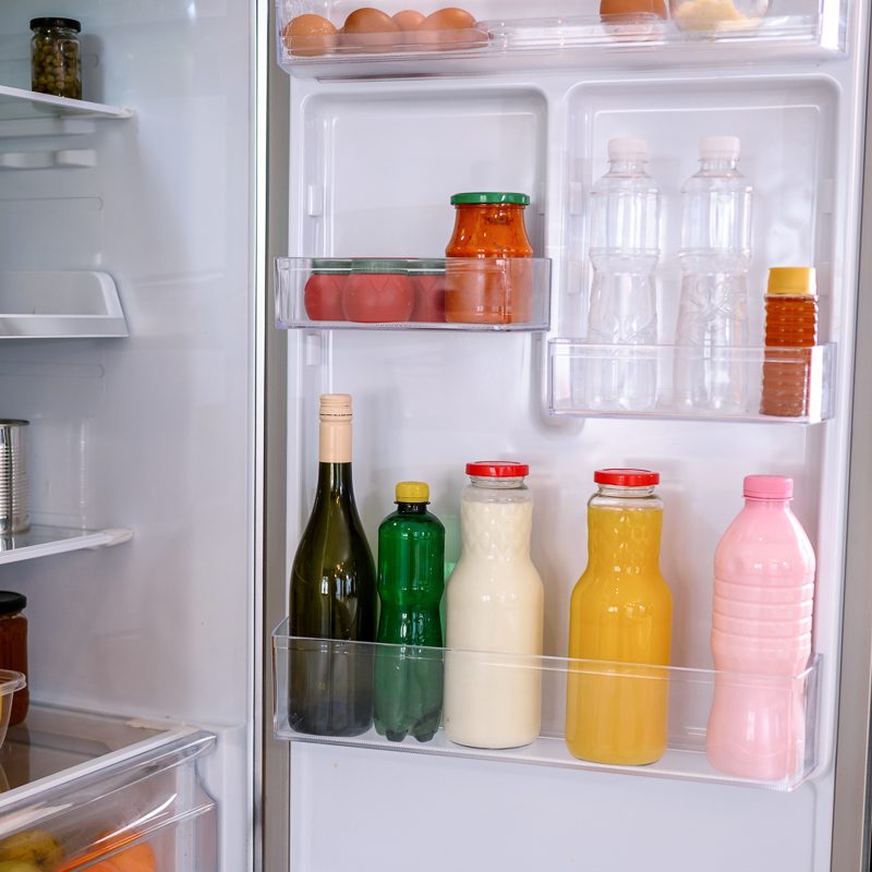 bottles in refrigerator door