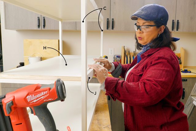 Install trim on front and back of shelf