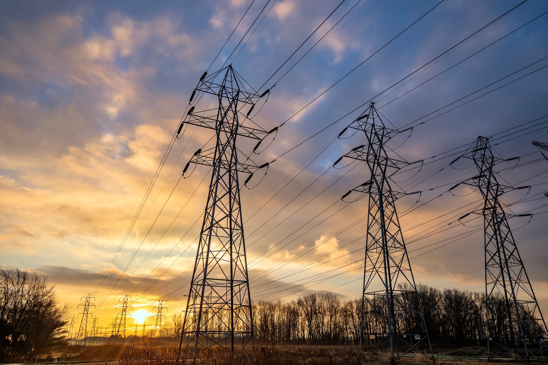 Power lines at sunrise