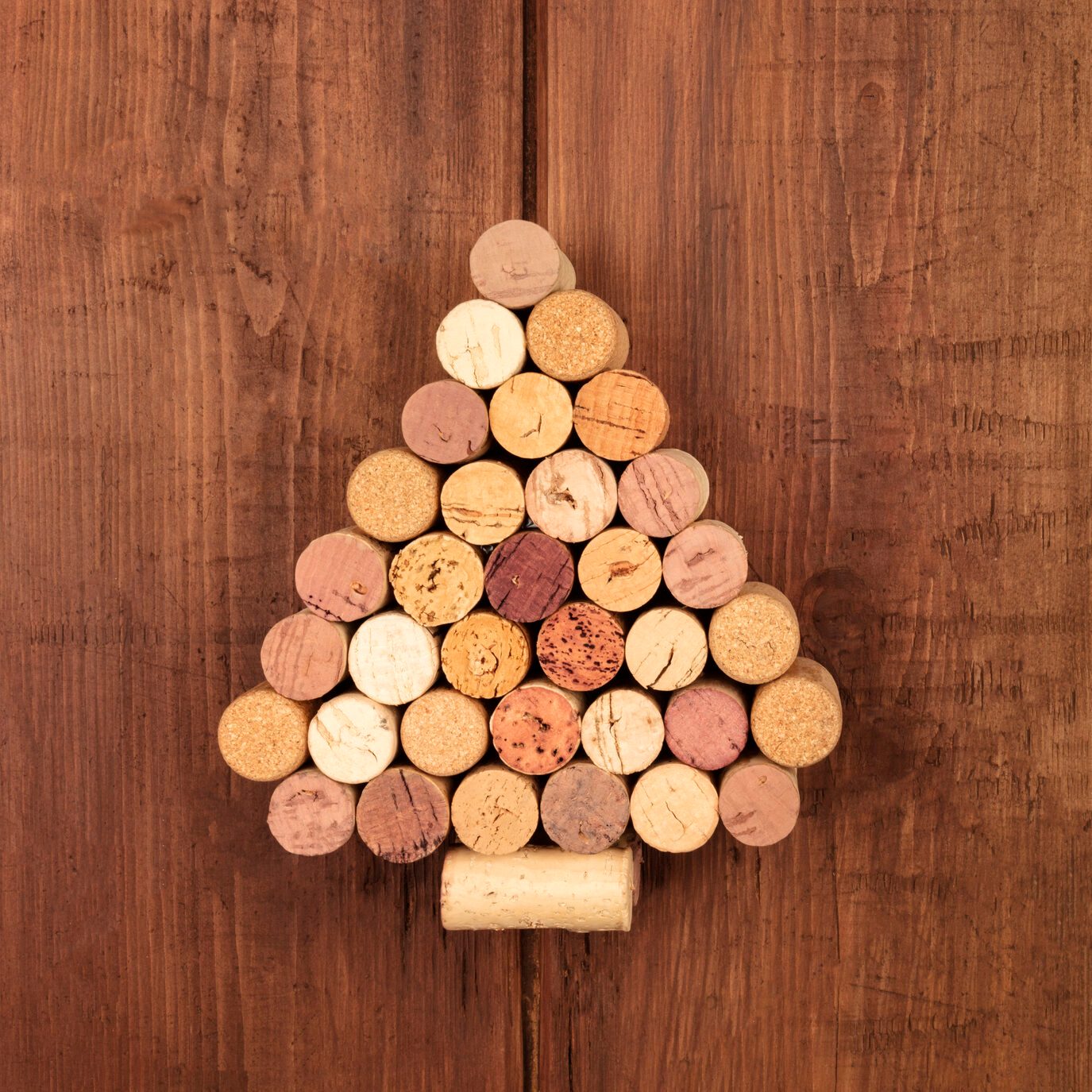 Wine corks Christmas tree with copy space