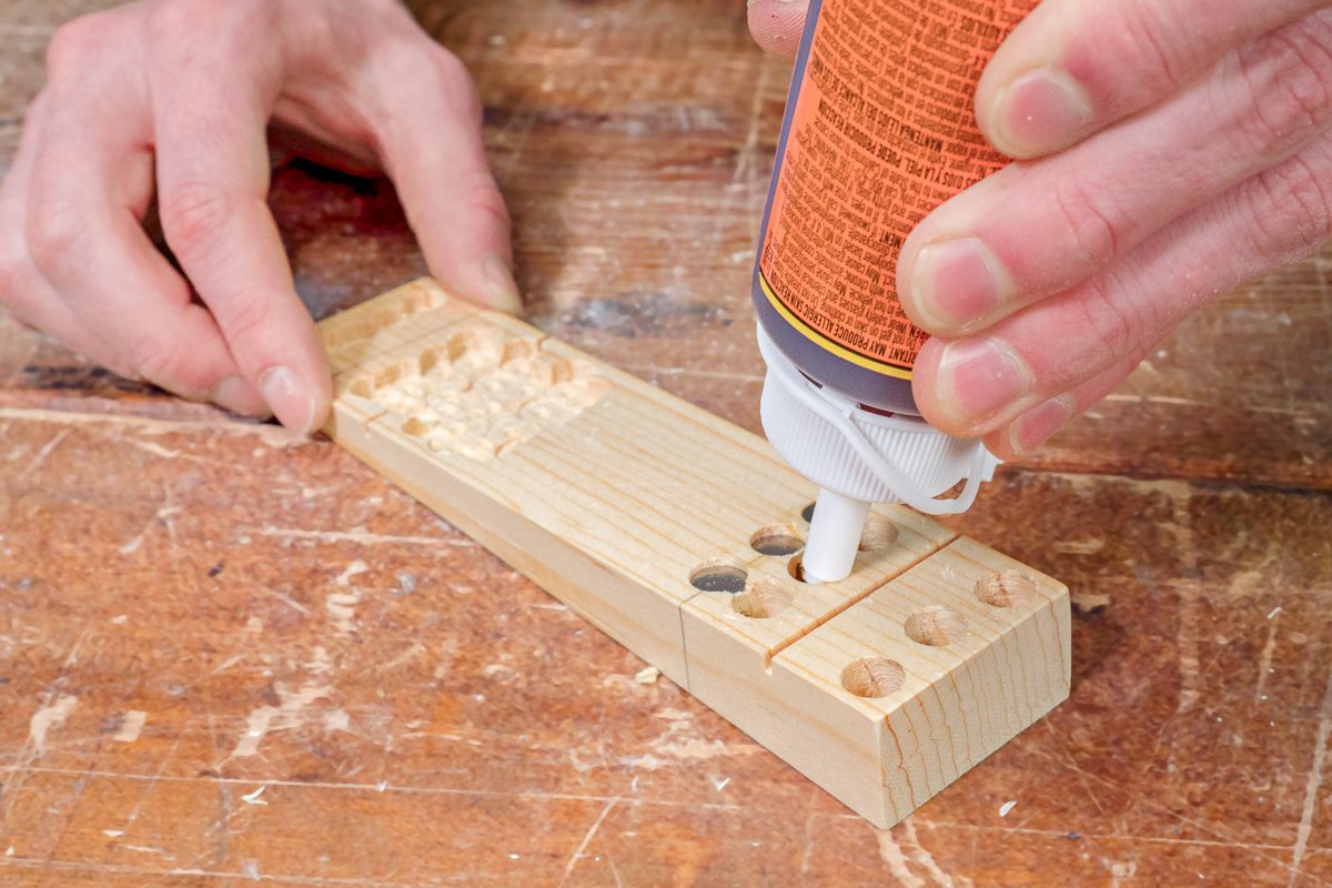 putting glue in wooden piece