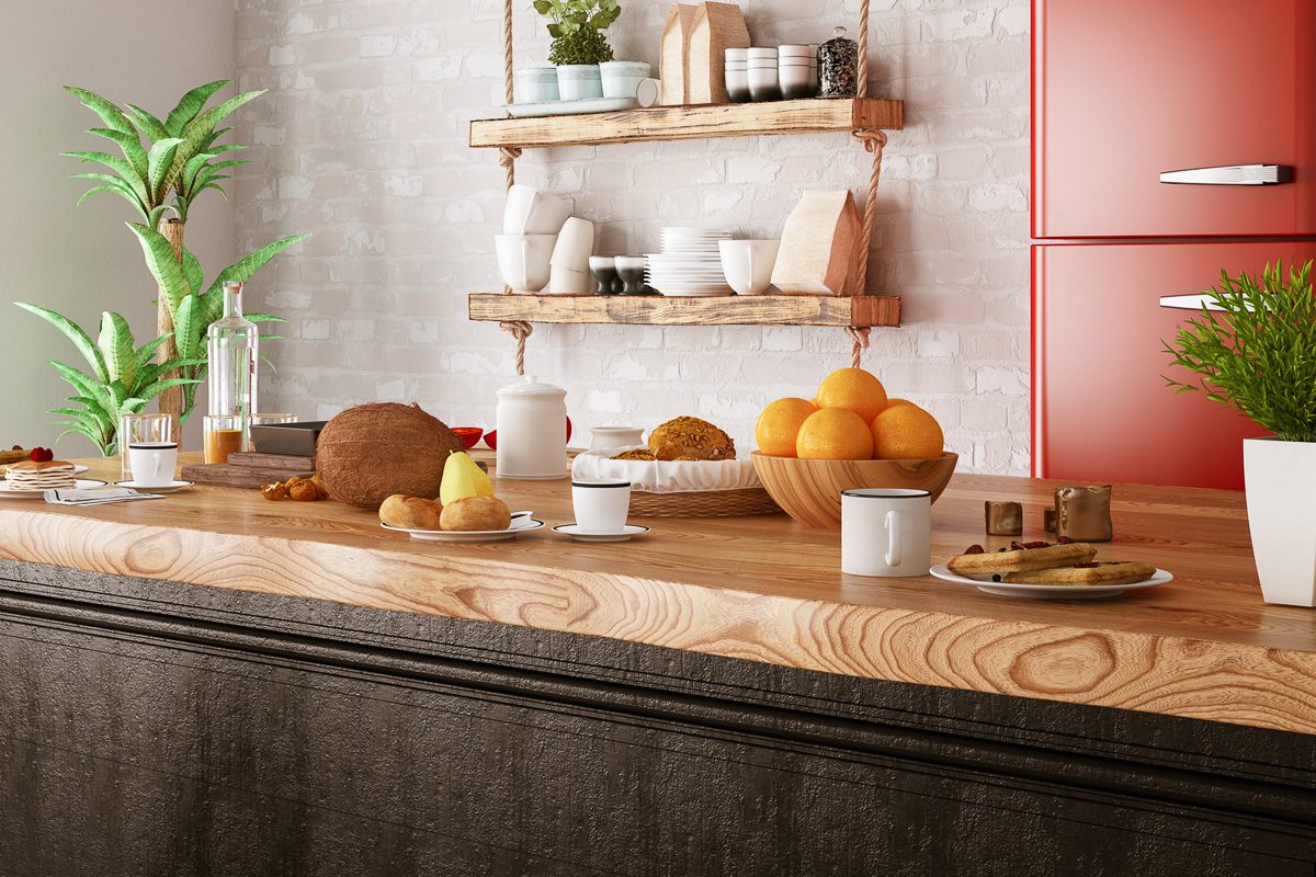 wooden countertop in kitchen