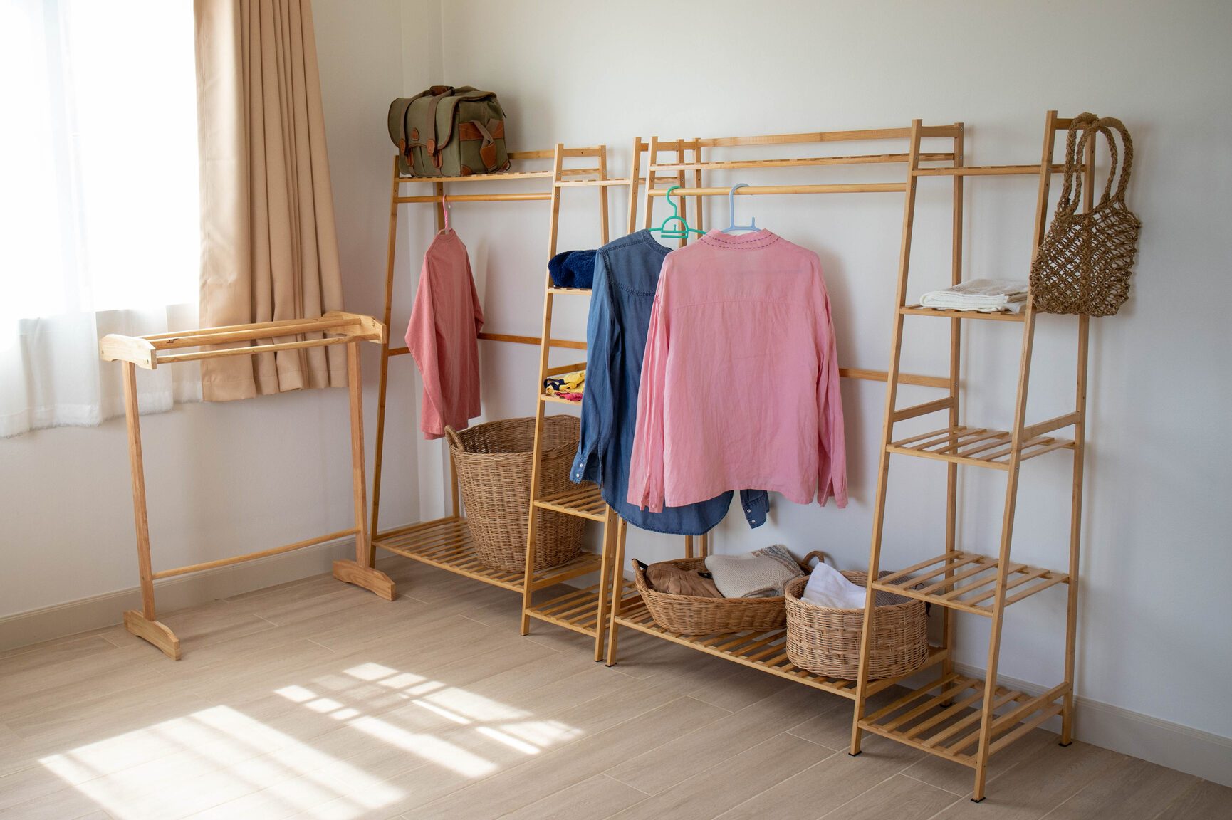 clothes rack in bedroom