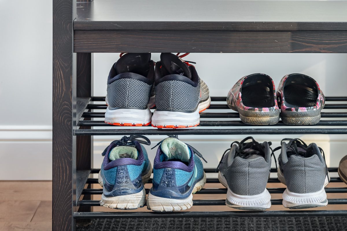 close up of shoe rack