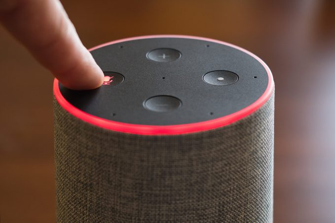 Smart speaker top view artificial intelligence assistant switch on off microphone