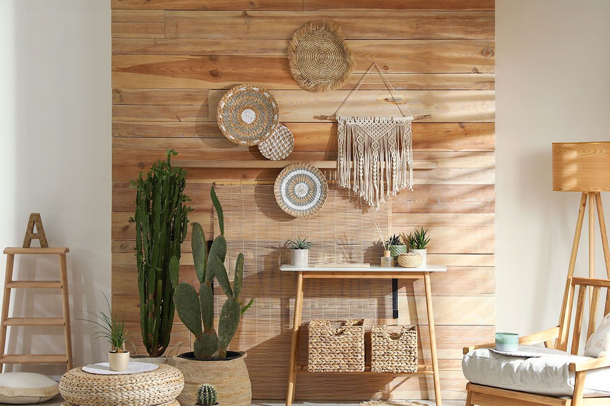 Room interior with stylish decor and furniture